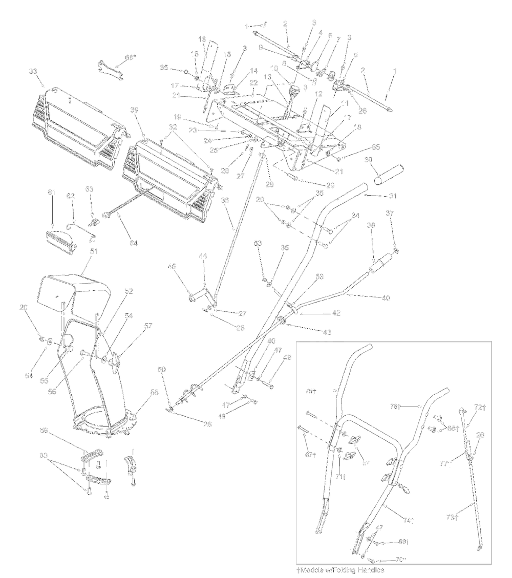 Handleandchute Diagram and Parts List for 31AE640F000 2004 Yard Machines Snow Blower